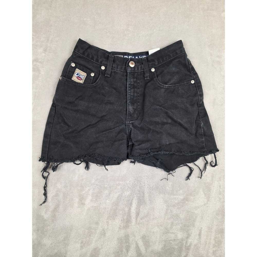 Vintage Cruel Girl Denim Shorts Women Juniors 3 Black Relaxed Cut Off Frayed Hem